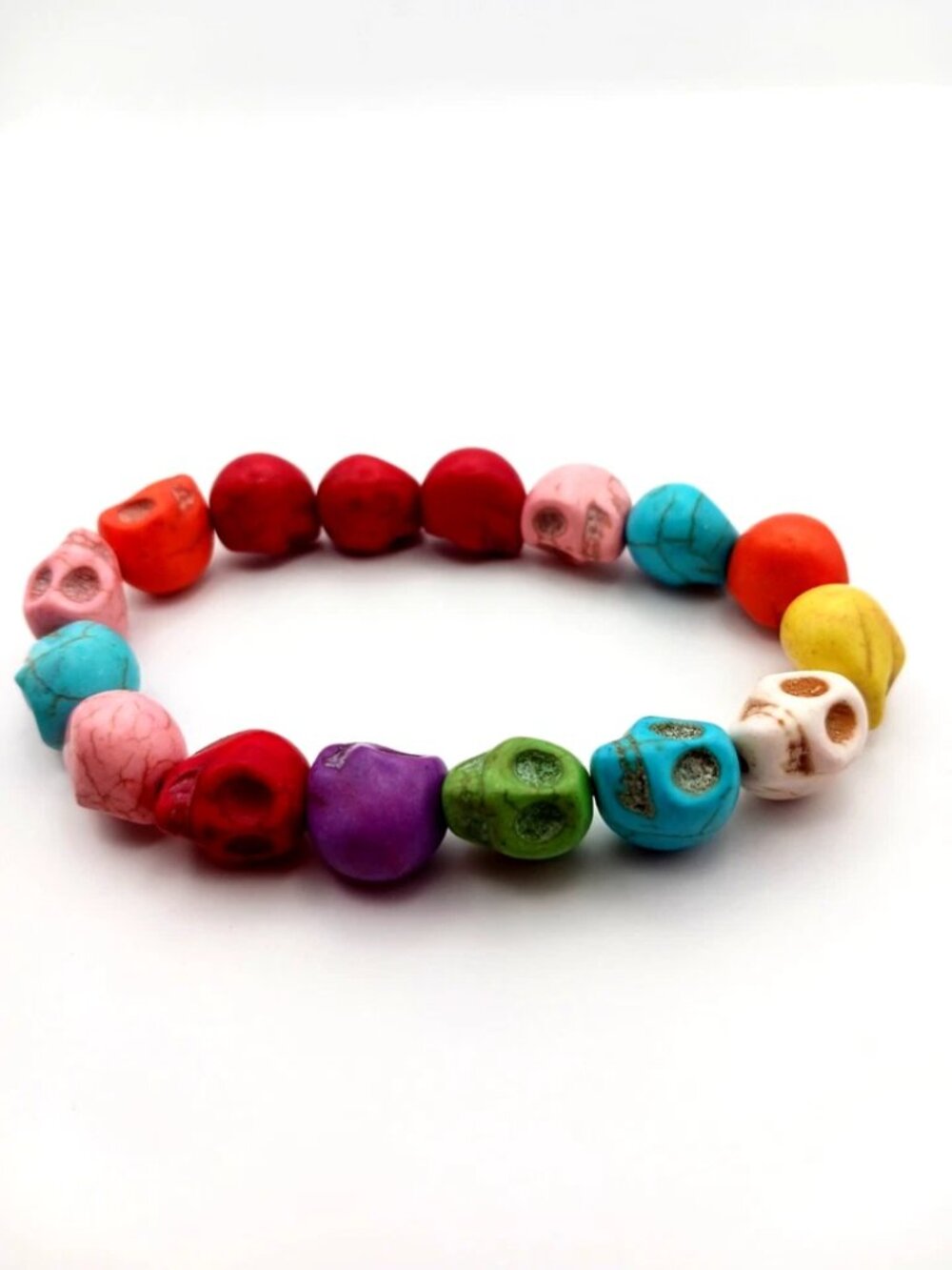 Skull Multi Colored Gothic Large Beaded Stretchy Bracelet